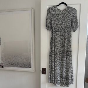 THE GREAT. Black and White Floral Long Sleeve Dress